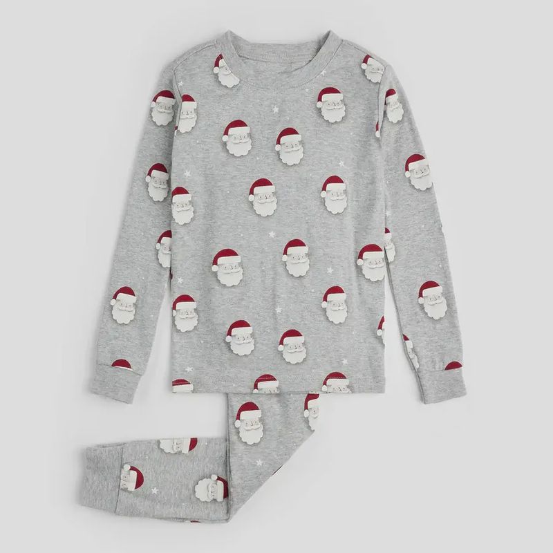 Ensemble pyjama à imprimé bonhomme de neige sur gris chiné clair