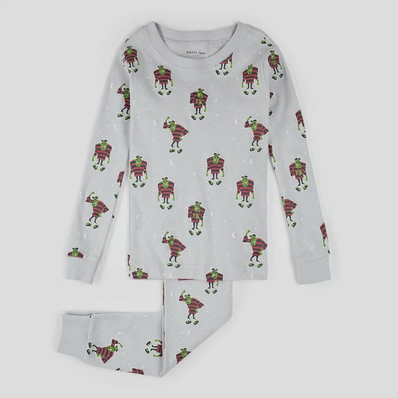 Ensemble pyjama gris clair à imprimé de monstre de Frankenstein Q05K