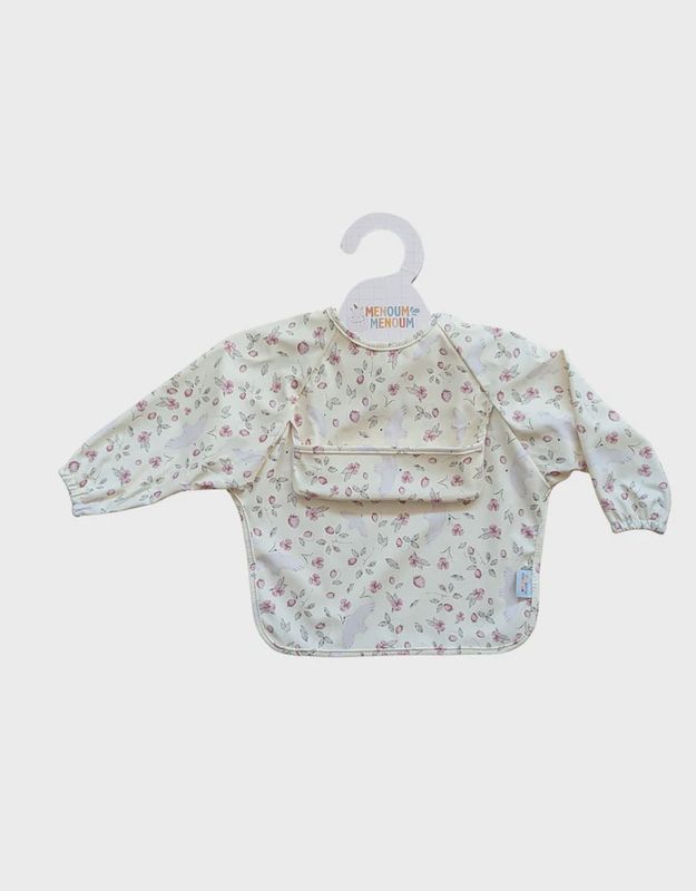 Bavoir à manches longues - Fleurs et oiseaux - Menoum Menoum