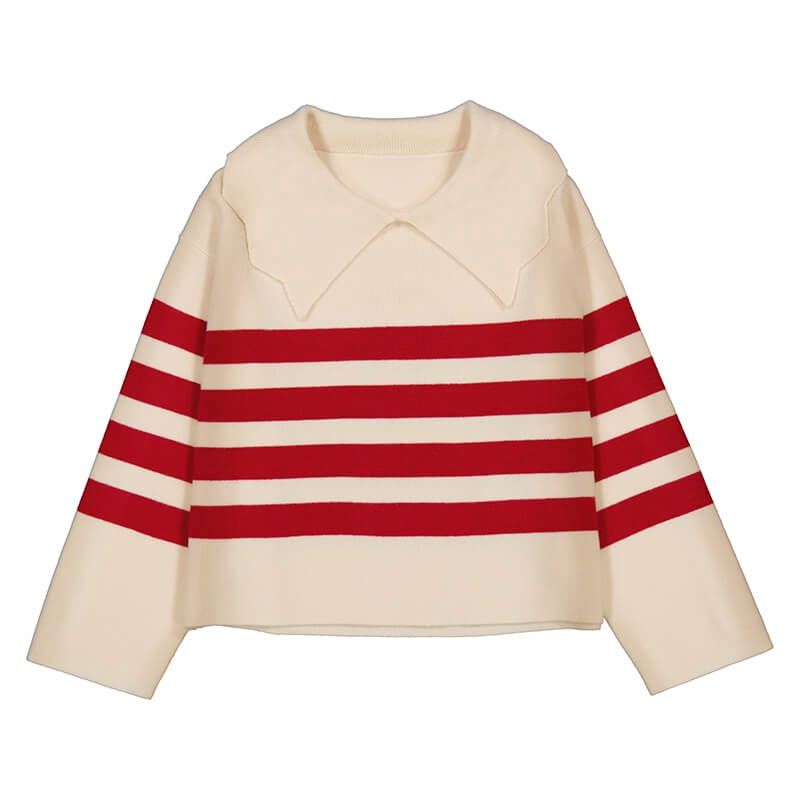 Chandail beige rayure cerise 4301, Couleur: rayure rouge, Grandeur: 6 ans