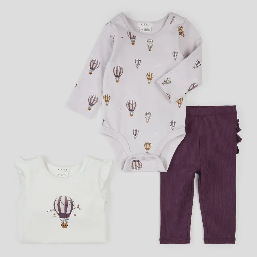 Ensemble 3 morceaux mongolfiere et lilas - E01B