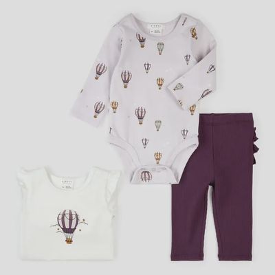 Ensemble 3 morceaux mongolfiere et lilas - E01B