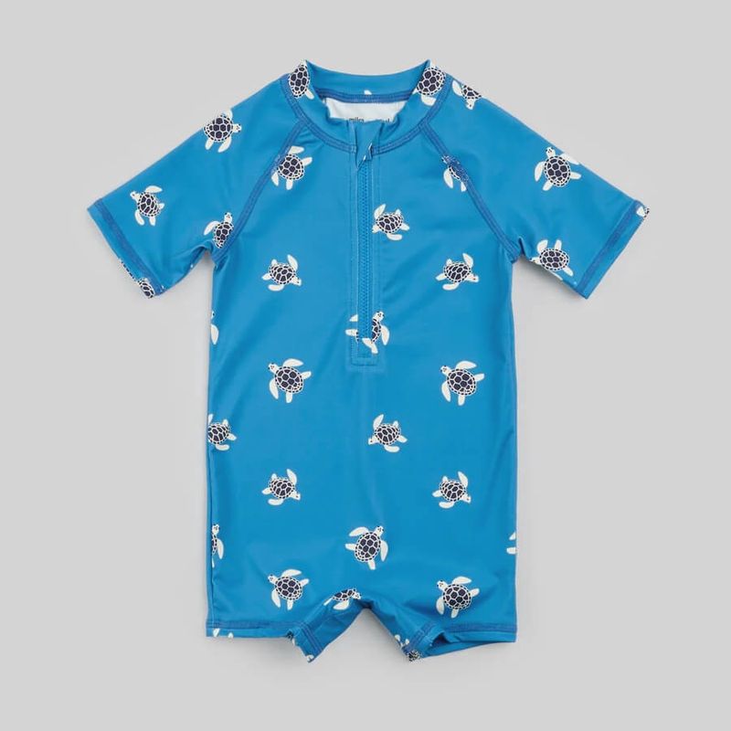 Maillot bébé garcon 1 pce manche courte bleu tortue