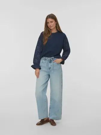 Jeans jambe large avec ceinture 8133
