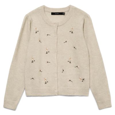 Cardigan beige avec fleurs brodées 0096