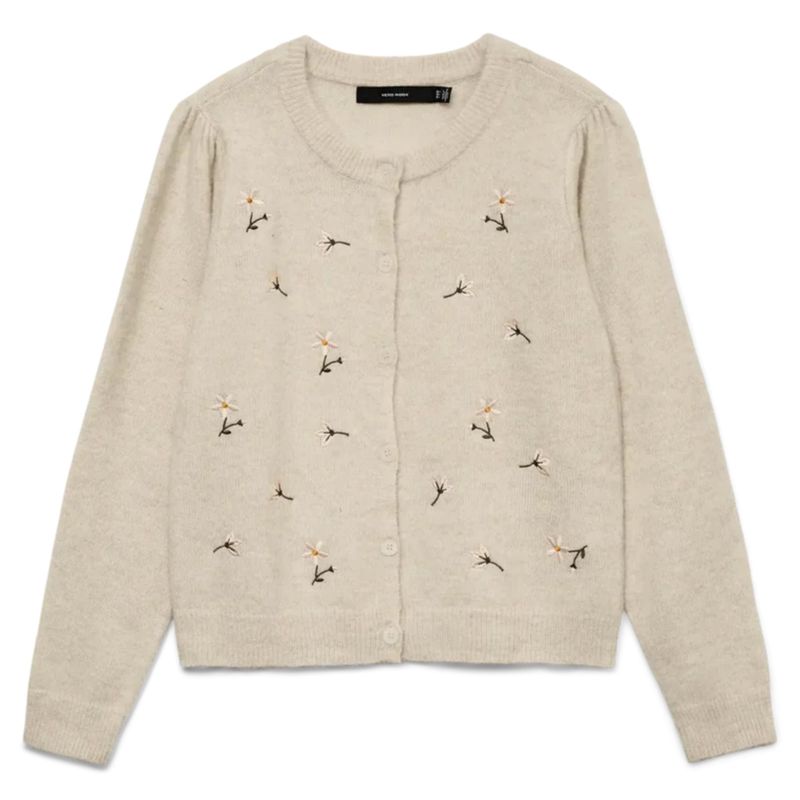 Cardigan beige avec fleurs brodées 0096
