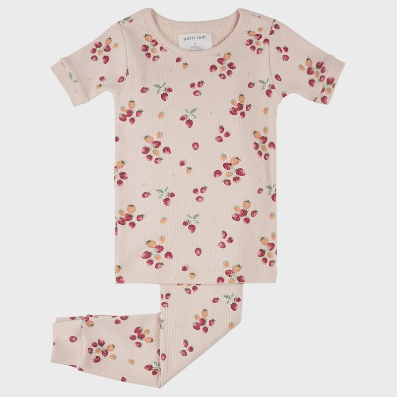 Pyjama manches courtes rose à imprimé fraises Q02B