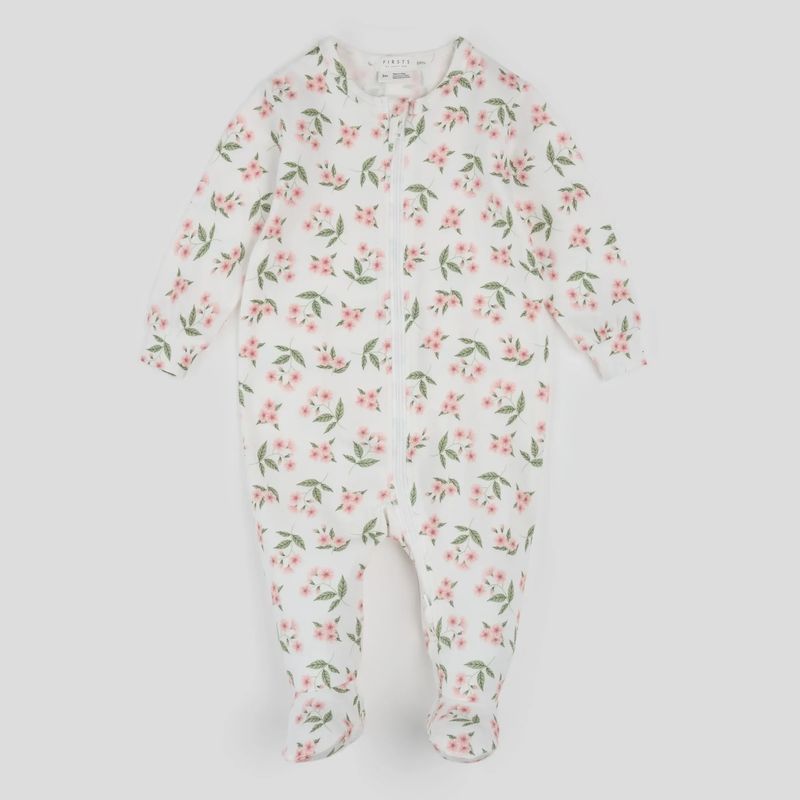 Pyjama ivoire motif fleur rose P01B