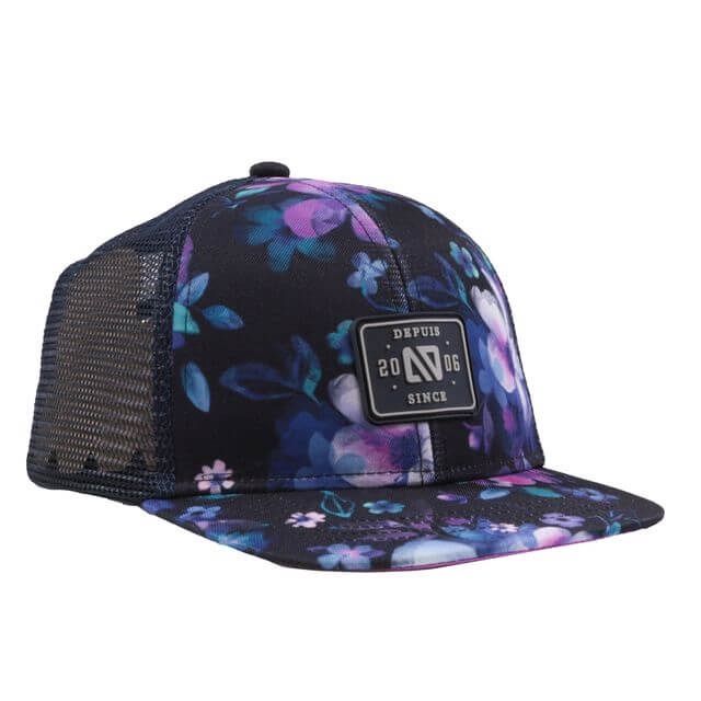 Casquette marine motif fleur violet/turquoise AS52