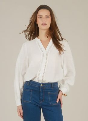 Chemisier blanc cassé détail dentelle 6042