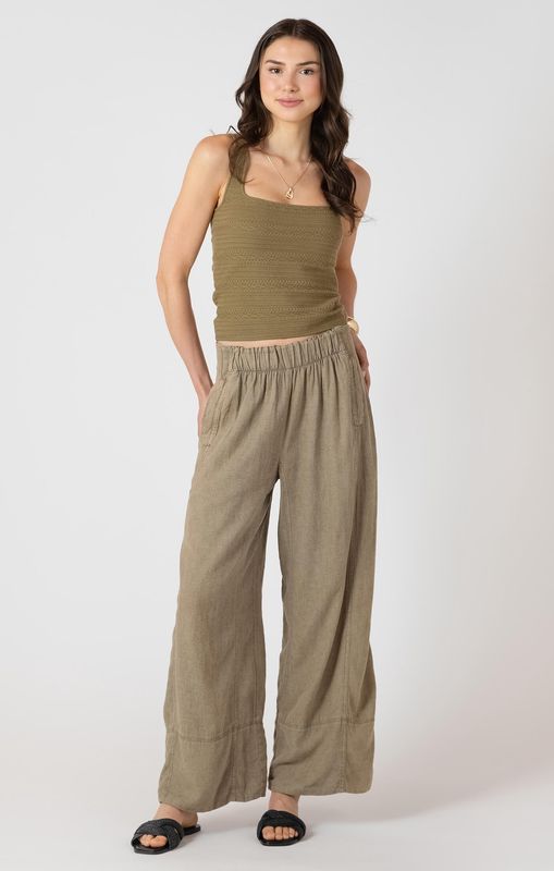 Pantalon en lin à jambes larges olive délavée 2703