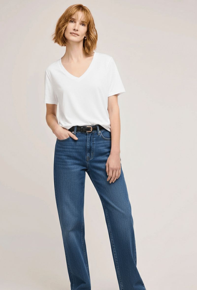 T-shirt col en V blanc 1134
