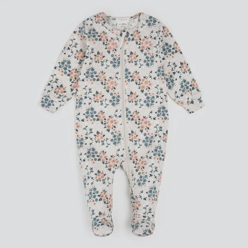 Pyjama bébé fleuri sur fond beige P02B