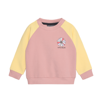 Chandail rose, manches jaunes, motif fleur unique 2525