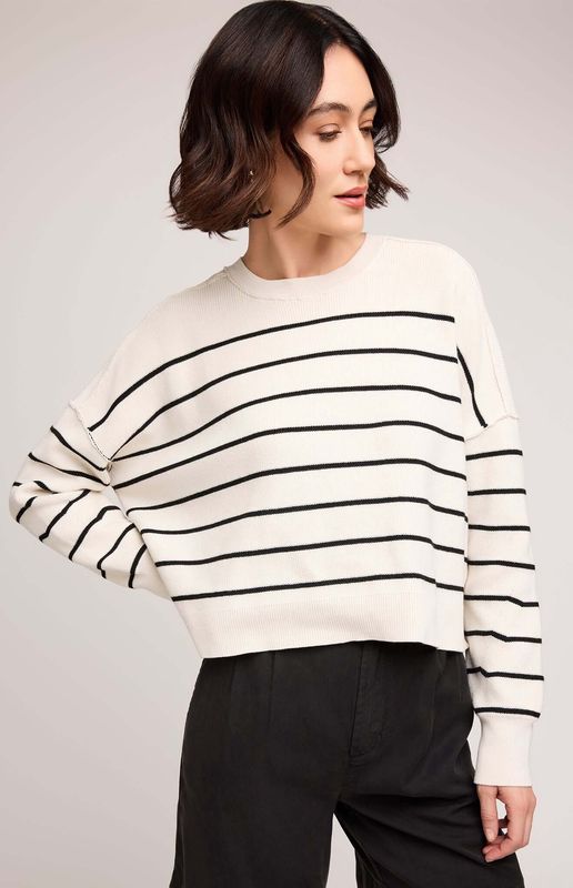 Pull a manche longue crème avec rayures noires 3093