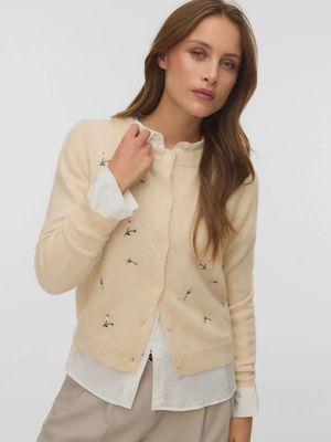Cardigan beige avec fleurs brodées 0096