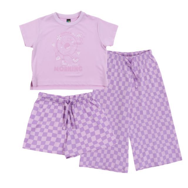 Pyjama manches courtes 3 pièces quadrillé p60