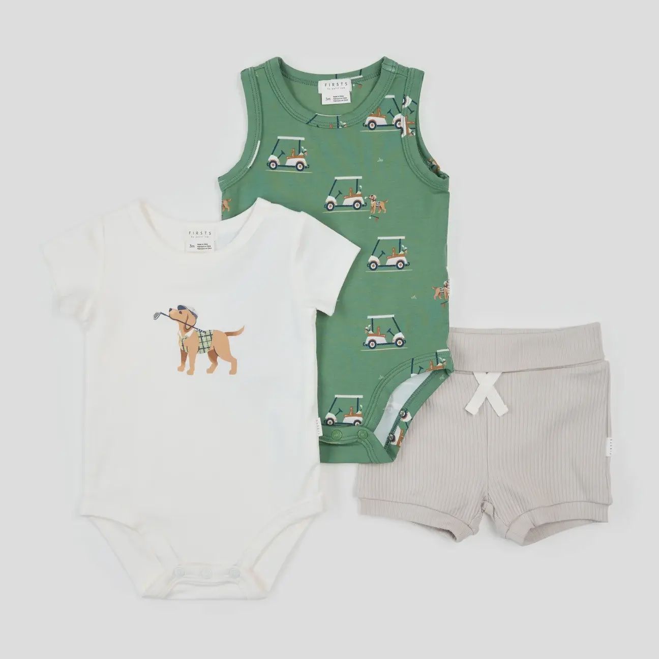 Ensemble 3 pièces chien et voiturette de golf E01B