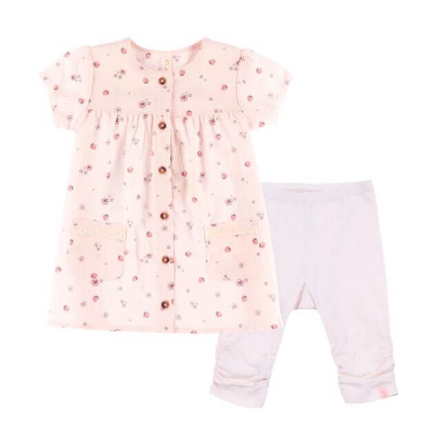 Ensemble 2 pièces bébé robe motif fraises et legging 2660
