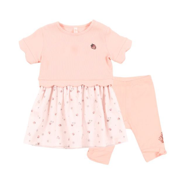 Ensemble 2 pièces bébé rose pâle motif fraise 2660