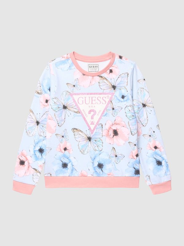 Chandail bleu et rose à motif fleur et papillon a6r4