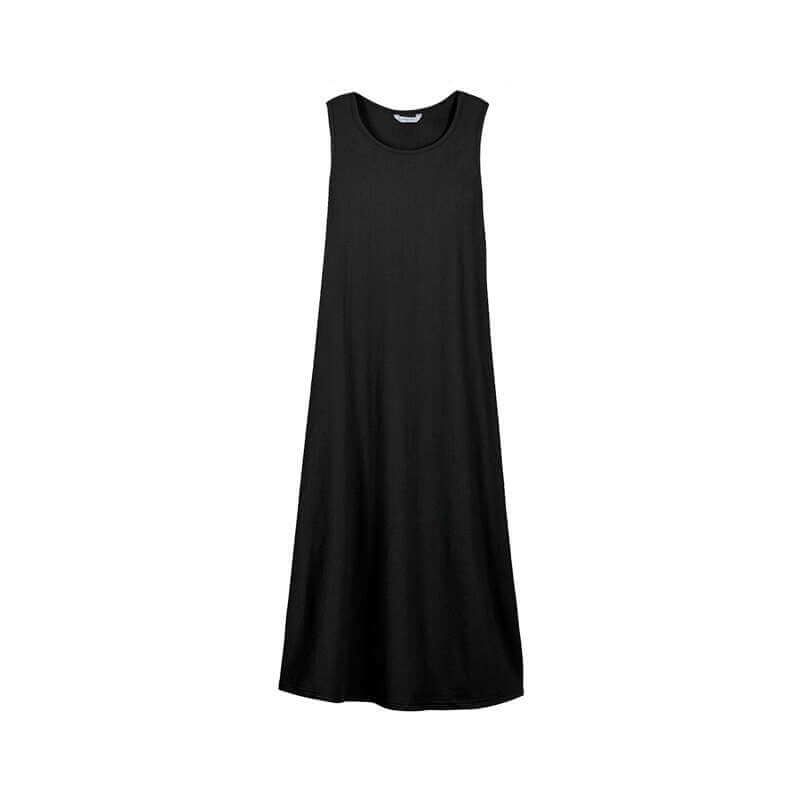 Robe longue noire côtelée 6914