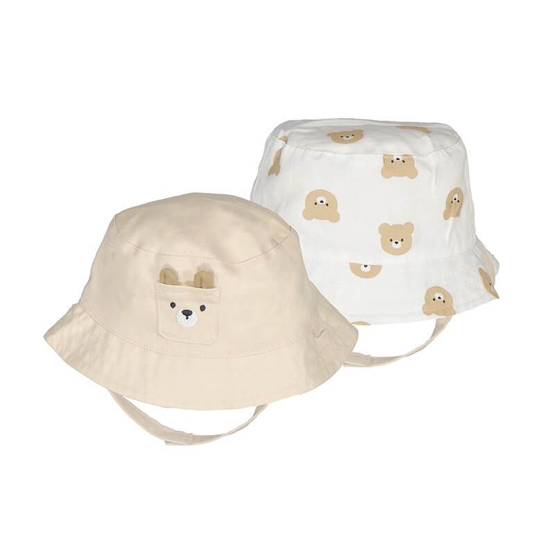 Chapeau réversible beige avec ourson