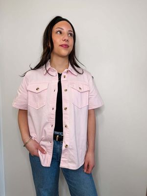 Blouse en denim à manches courtes rose 3053