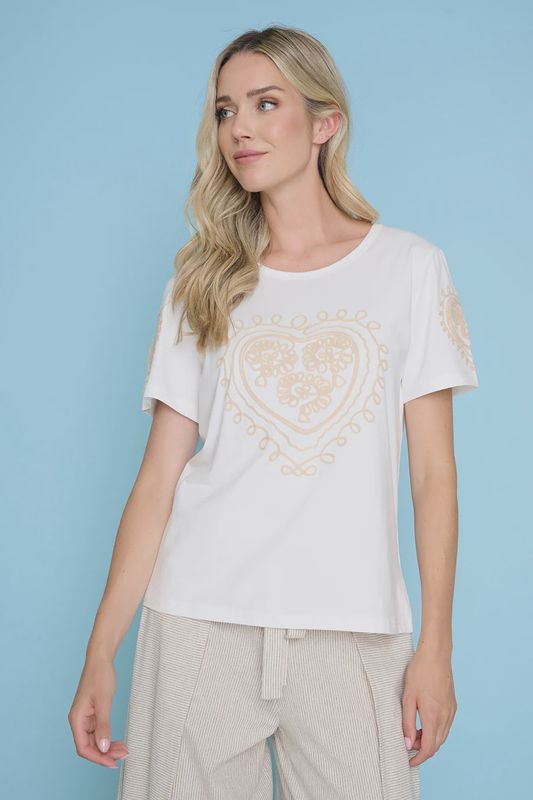 T-shirt ivoire broderie cœur beige 43JV