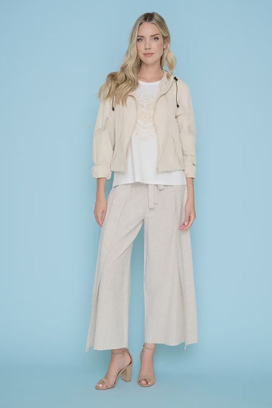 Pantalon à volant beige à rayures  m032