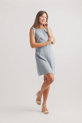 Robe à manches à volants en mélange de lin 0526