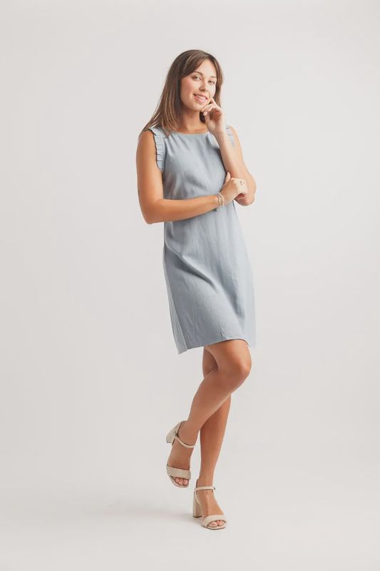 Robe à manches à volants en mélange de lin 0526