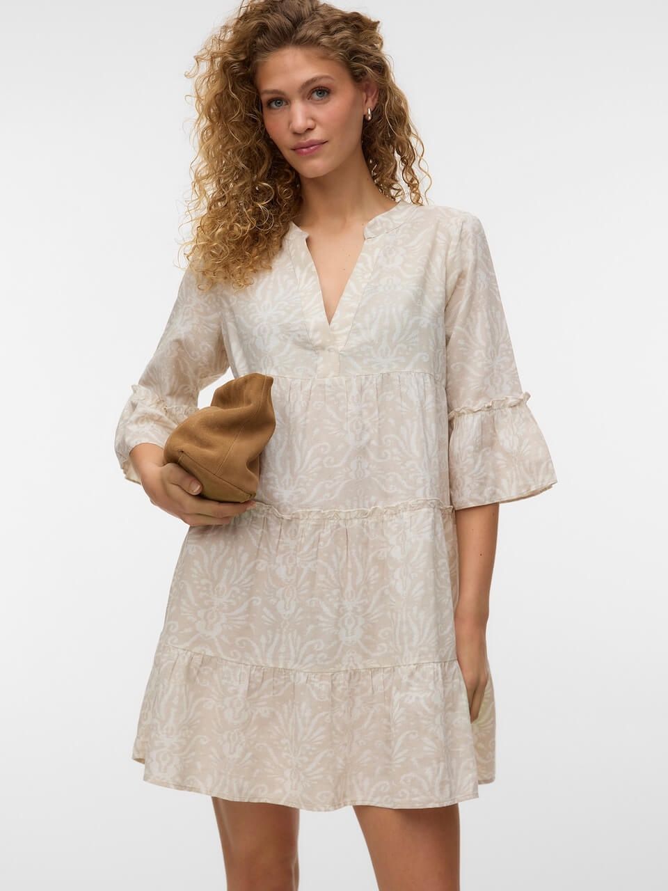 Robe ample beige à motif crème 5127