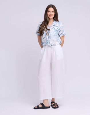 Blouse en lin motif floral bleu 2932