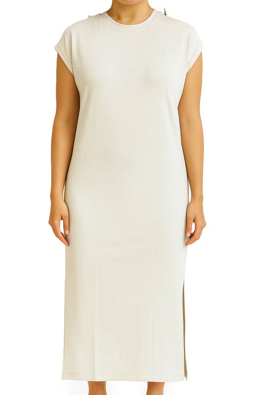 Robe t-shirt ample couleur sable longue 8623