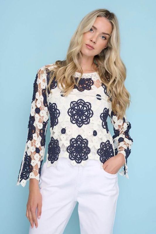 Chandail en tricot marine/blanc E149