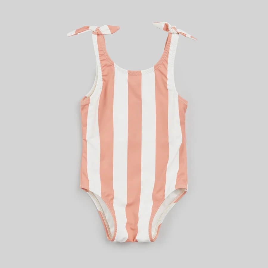 Maillot 1pce, rayé rose et blanc