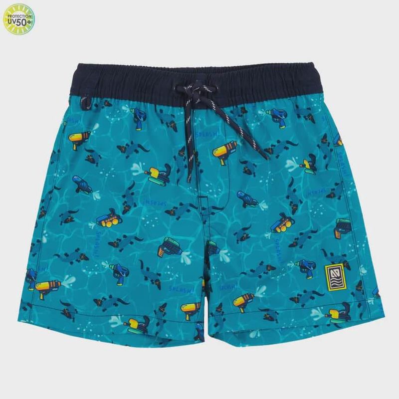maillot de bain bleu avec motif crocodiles