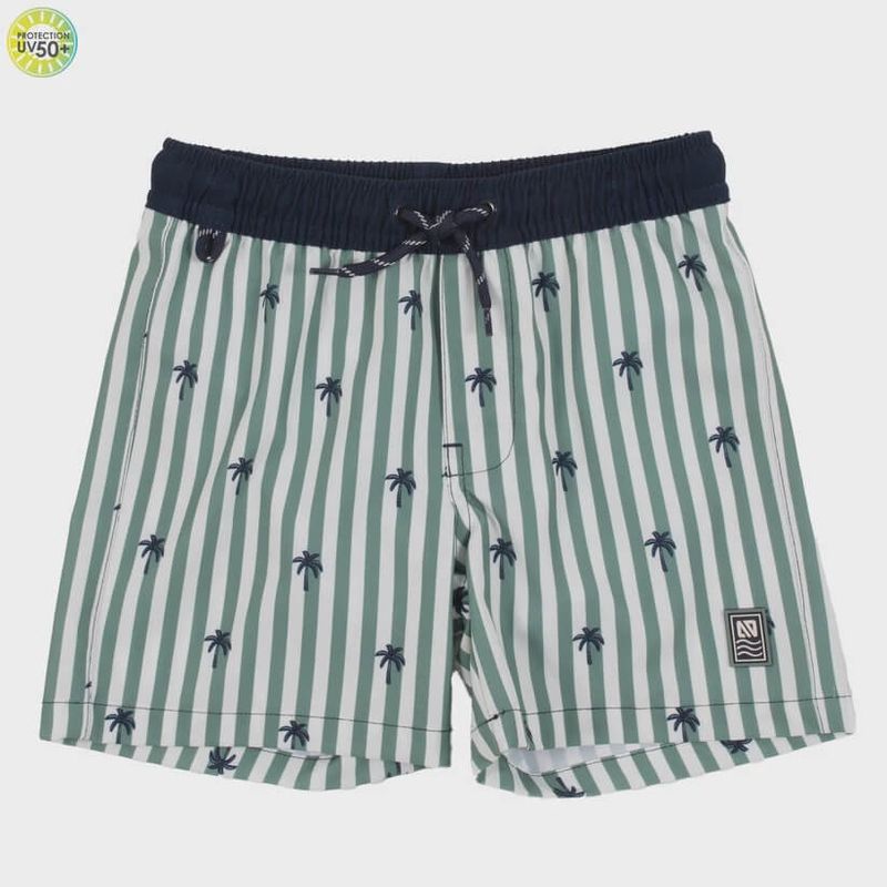 maillot de bain lignée vert et blanc avec motifs palmiers