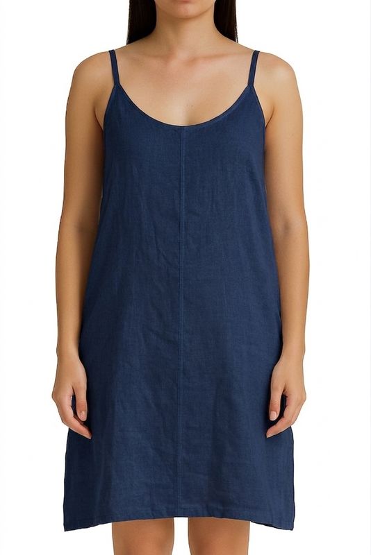 Robe marine ample 100% lin 6194