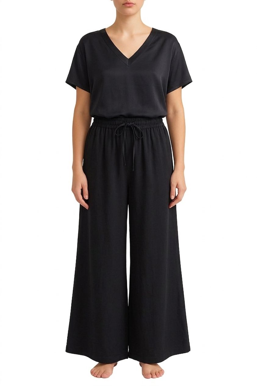 Pantalon ample satiné noir