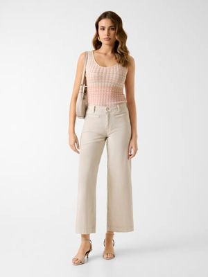 Pantalon beige taille moyenne jambe large 1886