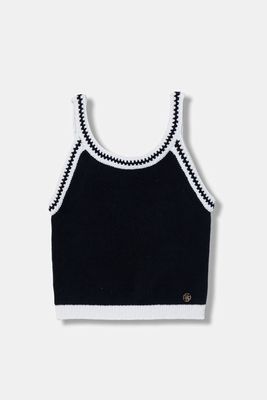 Camisole marine foncé bordure blanche courte en tricot 5511