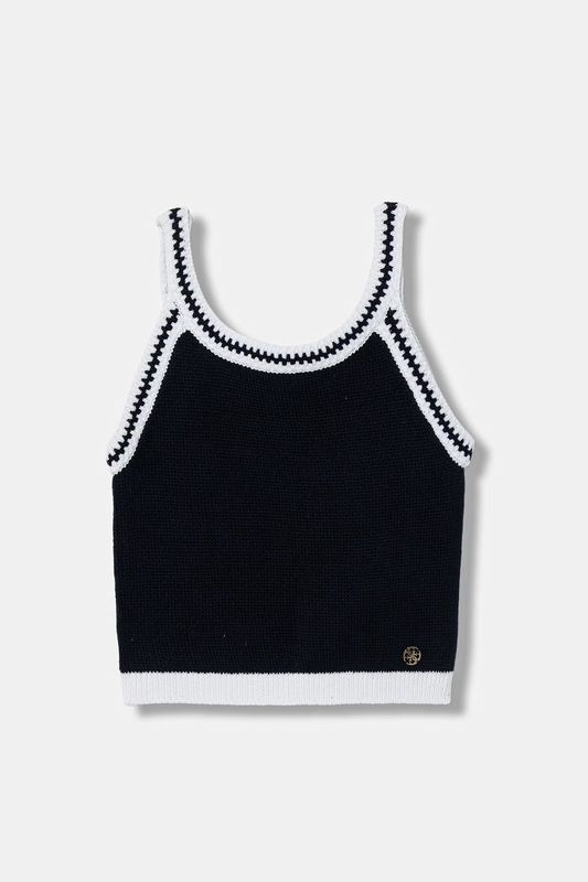 Camisole marine foncé bordure blanche courte en tricot 5511