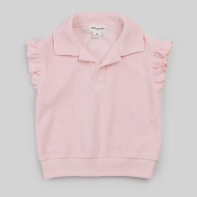 Haut polo à volants en tissu éponge rose pâle 6t05