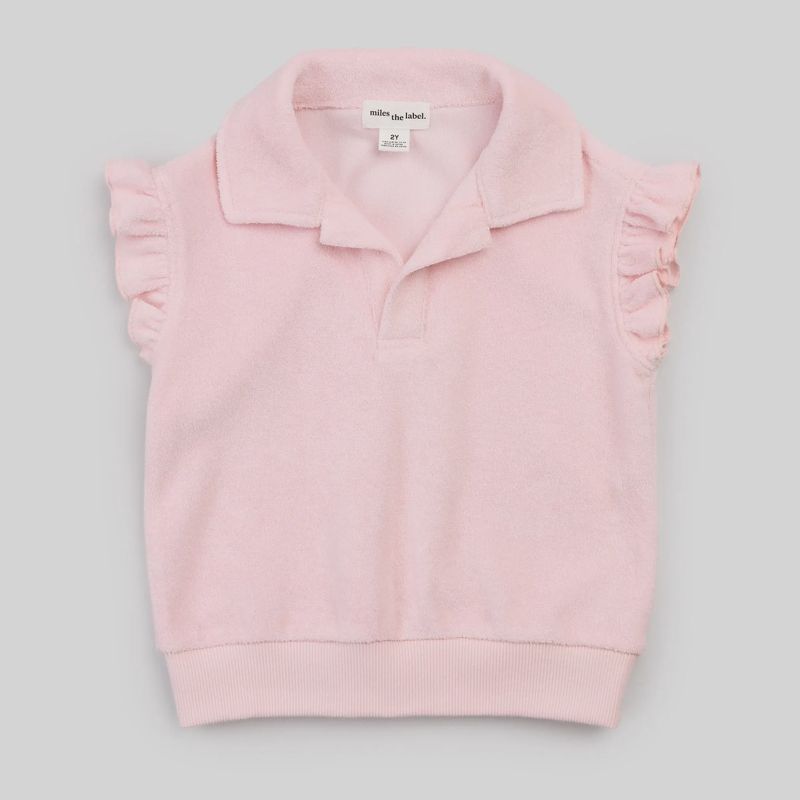 Haut polo à volants en tissu éponge rose pâle 6t05