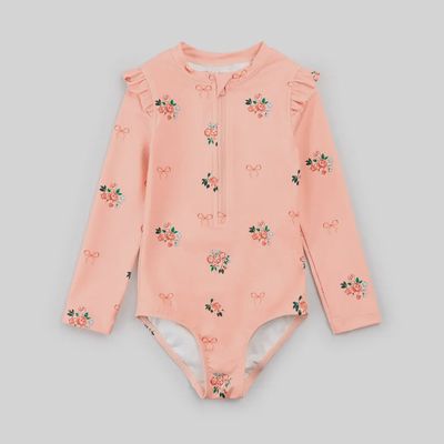 Maillot de bain pêche à manches longues et imprimé bouquets et nœuds 4m08
