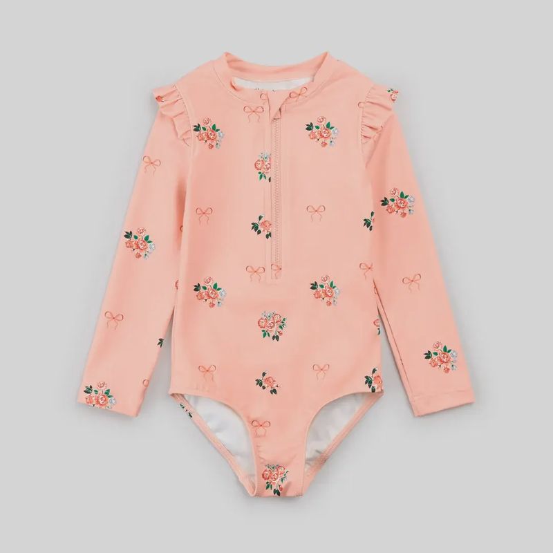 Maillot de bain pêche à manches longues et imprimé bouquets et nœuds 4m08