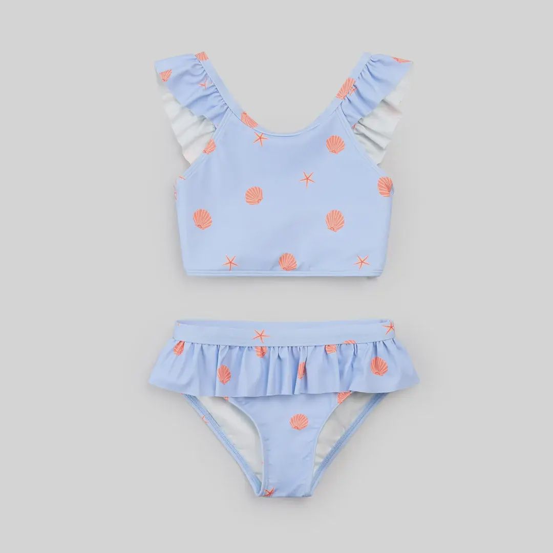 Bikini bleu clair à imprimé coquillages 4m11