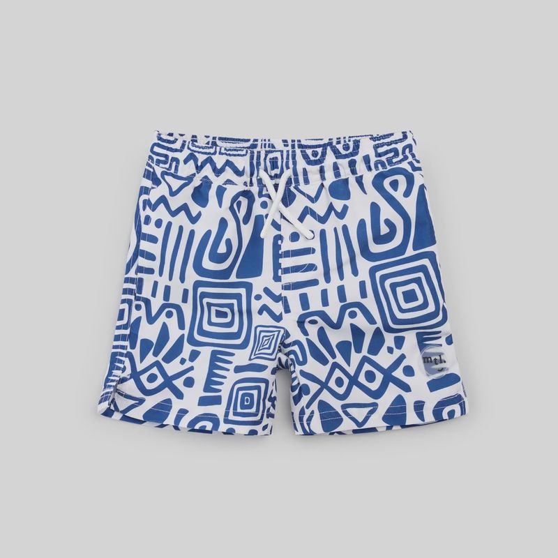 Maillot de bain bleu foncé et blanc cassé à motifs 4m01